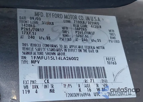 2004 Ford Expedition Xlt from USA, damaged, VIN 1FMFU15L14LA26002